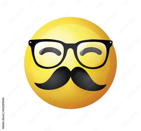 High quality emoticon on white background. Yellow face with mustache. Mustache emoji vector ...