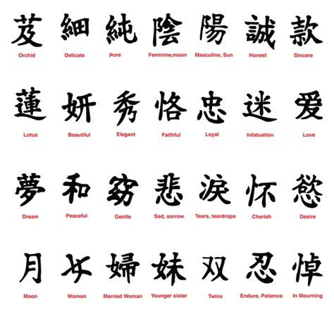 Chinese Characters Traditional Word Symbols Kanji Silhouette Vector ...