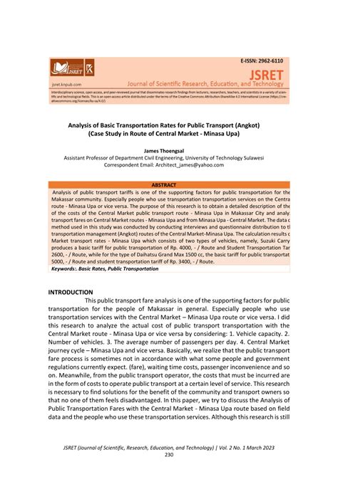 (PDF) Analysis of Basic Transportation Rates for Public Transport (Angkot) (Case Study in Route ...