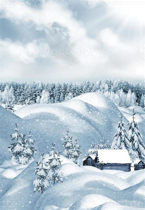 The village in winter forest 9851694 Stock Photo at Vecteezy