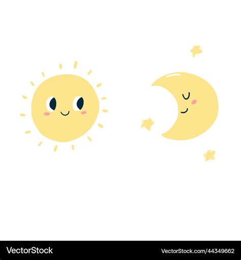 Cute kawaii sun moon and stars in cartoon flat Vector Image