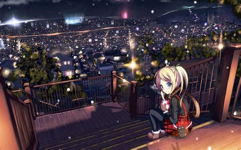 Anime girl, cute, pretty, city, girl, anime, lights, HD wallpaper | Peakpx