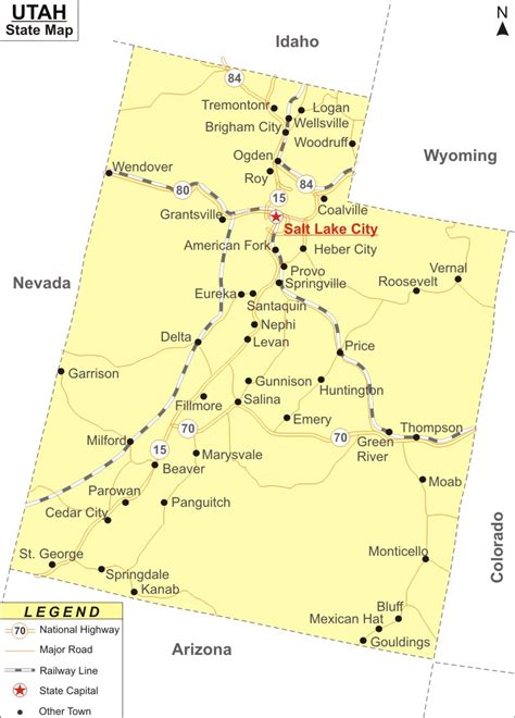 Utah Map, Map of Utah State (USA) - Cities, Road, River, Highways