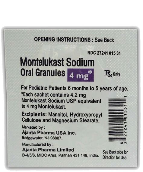 Montelukast Sodium Oral Granules, USP 4 mg | Ajanta Pharma