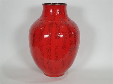 Large West German Pottery Fat Lava Red Floor Vase by Gerda - Etsy
