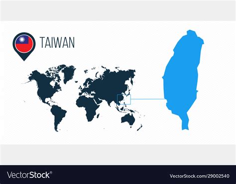 Taiwan map located on a world map with flag Vector Image