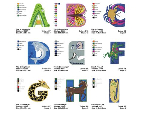 Animal Alphabet Machine Embroidery Design