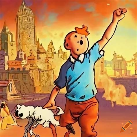 Colorful artwork of tintin and snowy on Craiyon