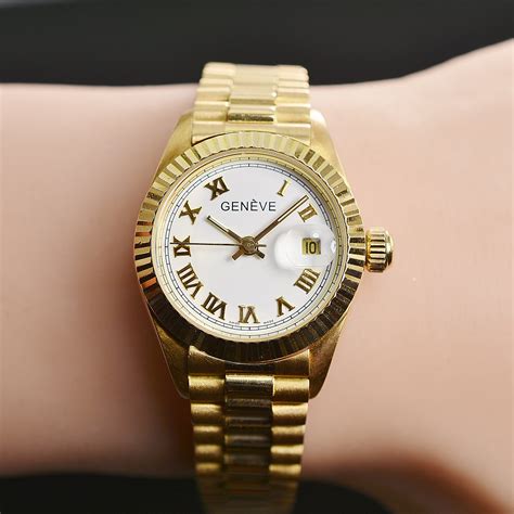 Solid 18K Yellow Gold Geneve Automatic Womens Watch 26MM 2.14 Ounces t ...