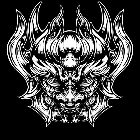 Oni mask tattoo design isolated on black 11049379 Vector Art at Vecteezy