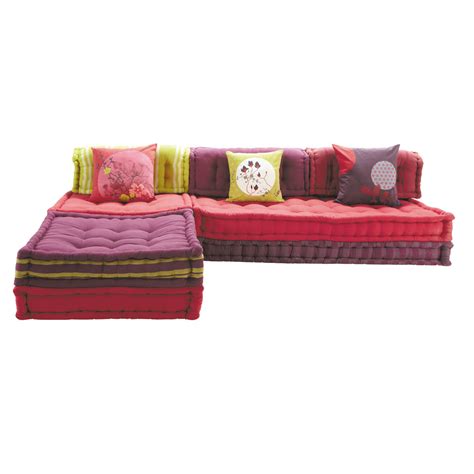 6 seater cotton modular corner day bed in pink | Maisons du Monde