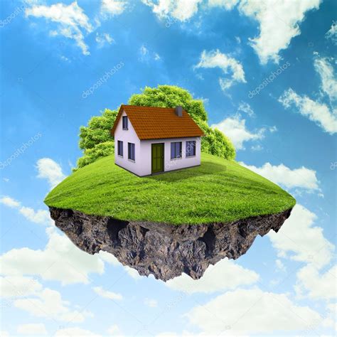 A piece of land in the air with house and tree. Stock Photo by ©SergeyNivens 12782875