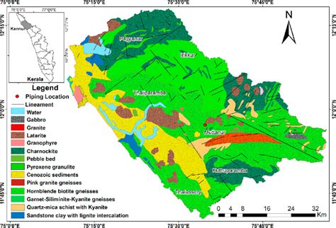 Geological map of the Kannur area, prepared in GIS platform, showing ...