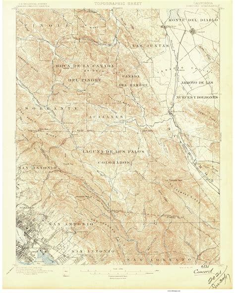 Concord, CA Coast 1897 USGS Old Topo Map 15x15 Quad - OLD MAPS