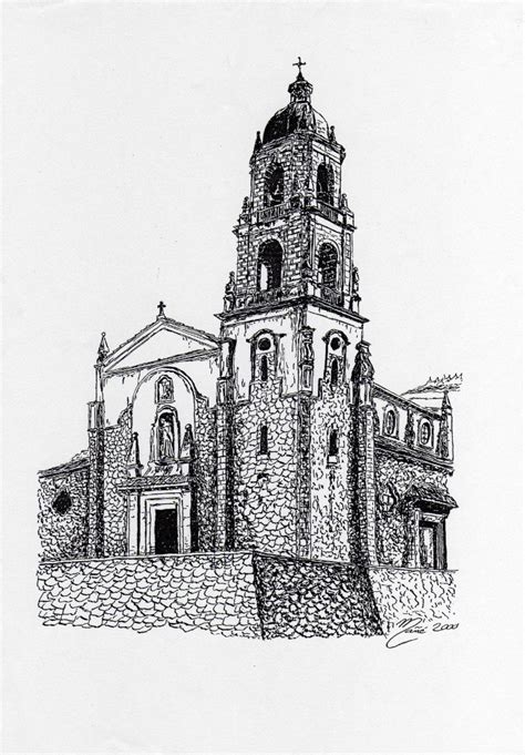 The Church of Saint Anthony the Great, Bilbao, Spain. Ink pen drawing * All PYRENEES · France ...