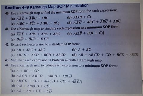 Solved Section 4-9 Karnaugh Map SOP Minimization 40. Use a | Chegg.com