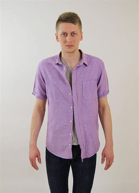 Lavender linen shirt, short sleeve shirt, summer shirt, L, 1990s | Summer shirts, Linen shirt ...