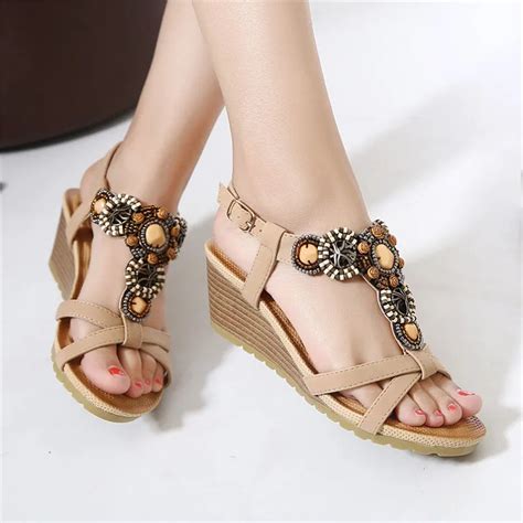 summer Women Sandals Bohemia high platform comfortable Beach Sandal Flip Flops casual shoes ...