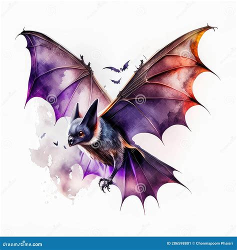 Flying Bat Isolated on White Background. Watercolor Painting ...