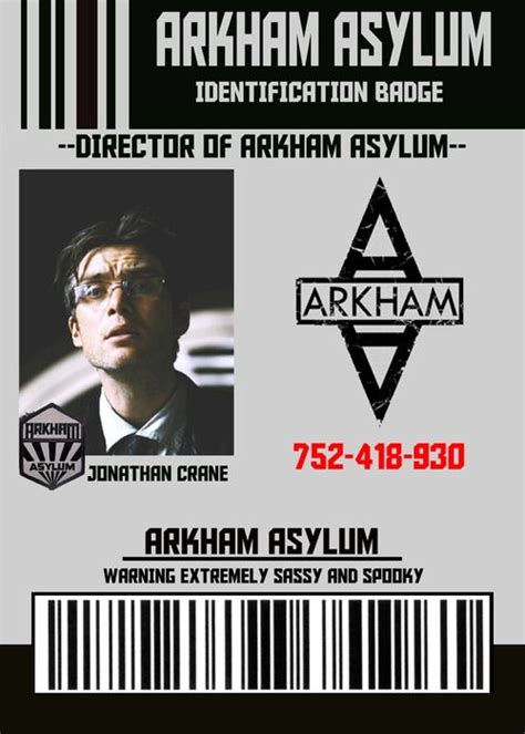 Arkham Asylum Director Identification Badge for Dr. Jonathan Crane | Scarecrow batman, Jonathan ...