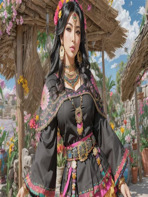 Premium AI Image | Anime Style Traditional Wear Mexican ponchopink ...