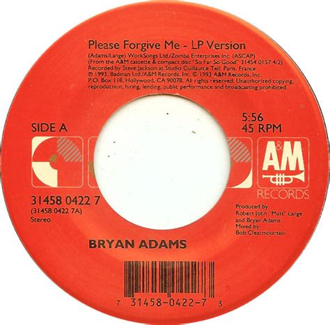 Bryan Adams – Please Forgive Me (1993, Vinyl) - Discogs