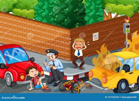 Accident Scene with Car Accident on the Road Stock Vector ...