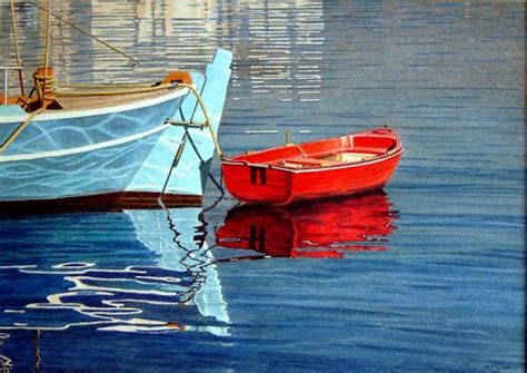 Seascape Watercolor Paintings: Red Boat by RJ Clark