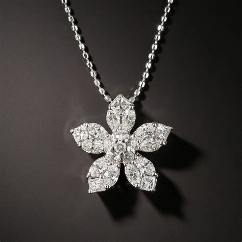 Estate Diamond Flower Pendant Necklace