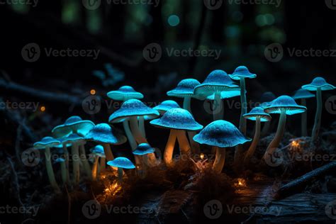 Psychedelic bioluminescent mushrooms. 23140153 Stock Photo at Vecteezy