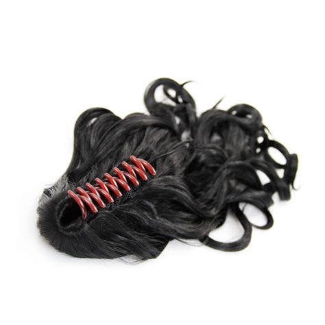 16 Inch Claw Clip Human Hair Ponytail Curly Exotic #1 Jet Black