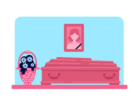 Dead woman coffin and photo flat color vector illustration ~ EpicPxls