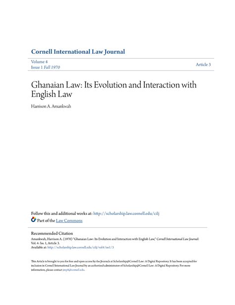 Ghanaian Law Its Evolution and Interaction with English Law - Cornell International Law Journal ...