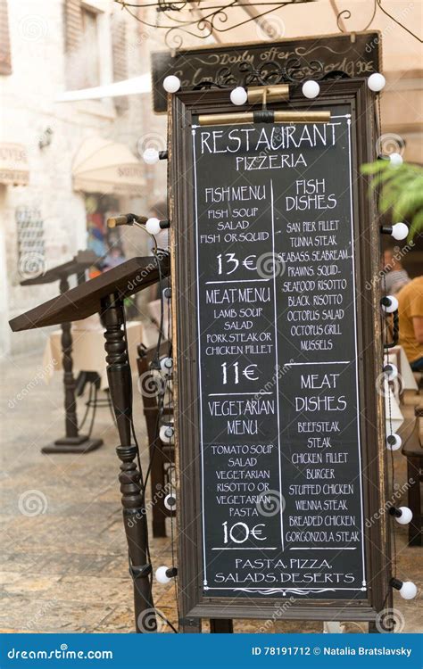 Menu board of outdoor cafe stock photo. Image of adriatic - 78191712