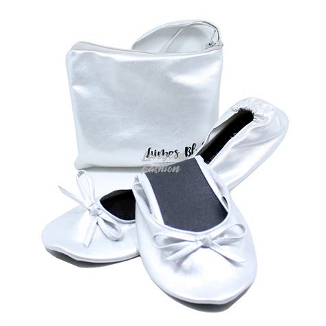 Women's Silver Foldable Flats with Pouch - Lovegood Fashion