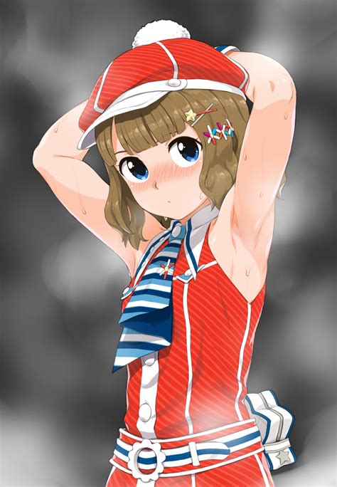 Safebooru - 1girl absurdres armpits blue eyes blush brown hair butakoma ...