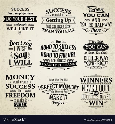 Success quotes set Royalty Free Vector Image - VectorStock