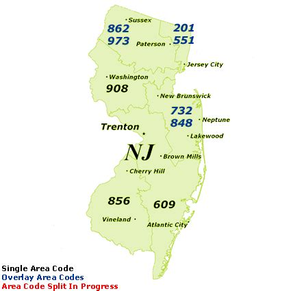 Find New Jersey Area Codes by Map