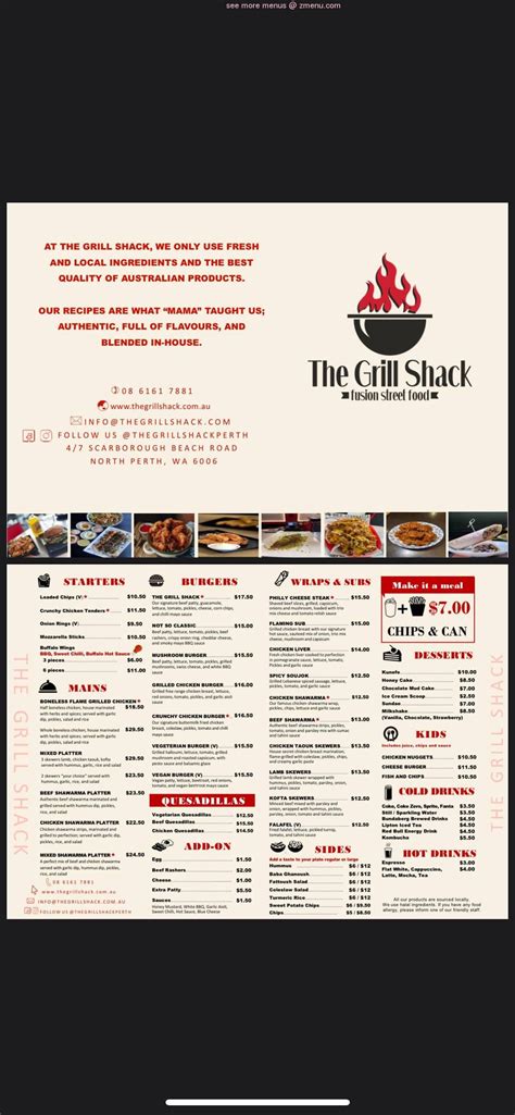 Menu at The Grill Shack restaurant, Scarborough