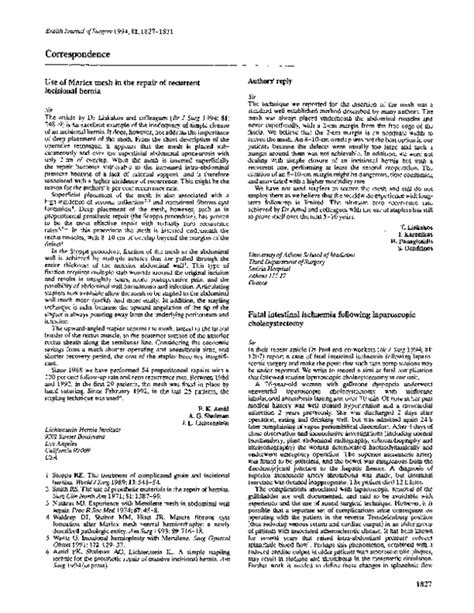 (PDF) Use of Marlex mesh in the repair of recurrent incisional hernia ...