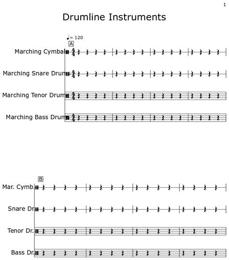 Drumline Instruments - Sheet music for Marching Cymbals, Marching Snare Drums, Marching Tenor ...