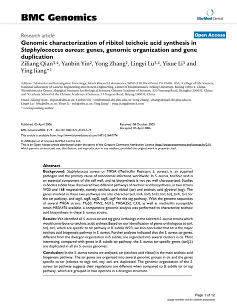 (PDF) Genomic characterization of ribitol teichoic acid synthesis in ...