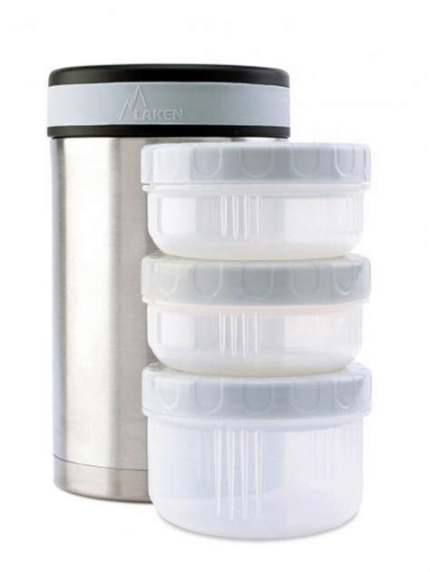 LAKEN STAINLESS STEEL THERMO FOOD FLASK 1.5L WITH 3 INTERIOR CONTAINERS AND COVER