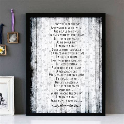 "The Prayer" - Josh Groban - Framed Lyrics Wall Art Design