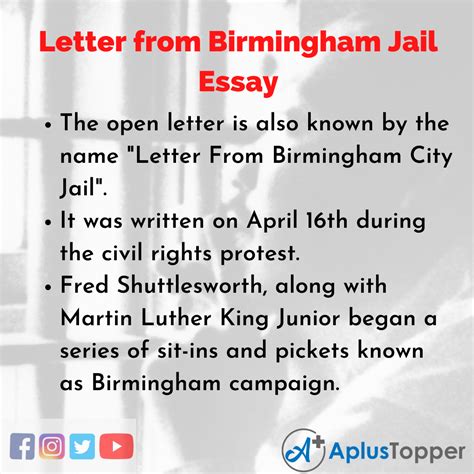 Letter from Birmingham Jail Essay | Essay on Letter from Birmingham Jail for Students and ...