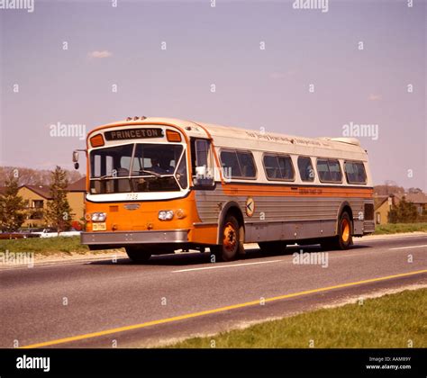 1970 1970s RED WHITE BUS ON HIGHWAY PRINCETON ROUTE 33 NEW JERSEY PASSENGER BUS Stock Photo - Alamy