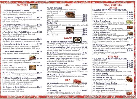 Menu at Tasty Thai restaurant, Hurstbridge, 927 Heidelberg-Kinglake Rd