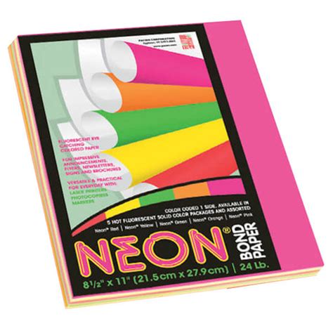 Pacon 104331 8 1/2" x 11" Assorted Neon Color Pack of 24# Multi-Purpose Paper - 100 Sheets