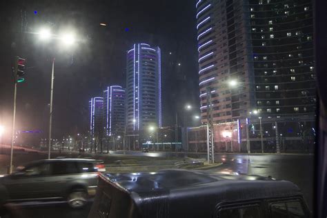 Downtown Pyongyang, North Korea at night. : pics