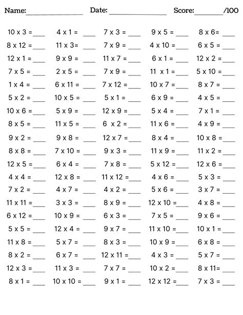 10 Printable Multiplication Worksheets, Fill in the Blanks Single Digit ...